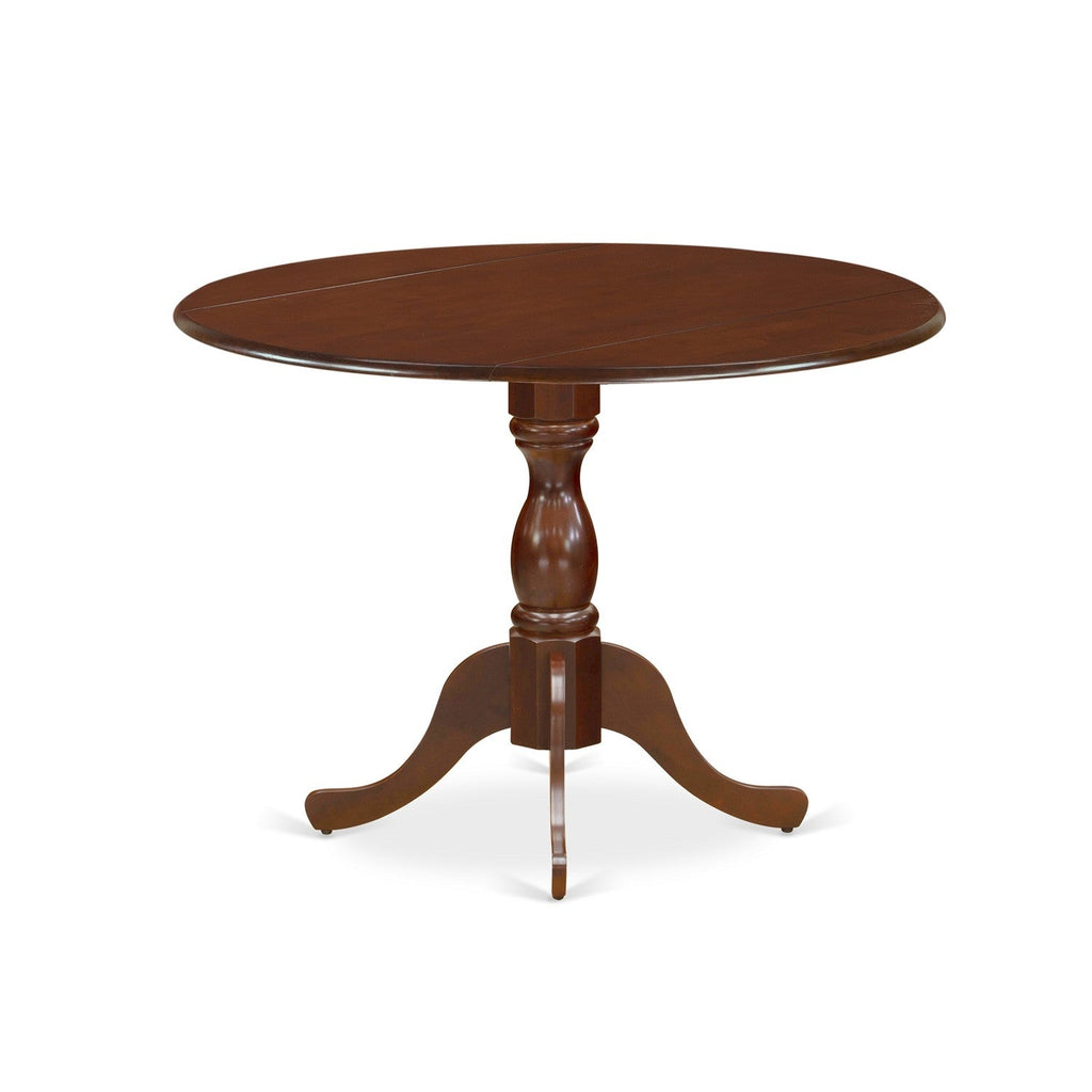 East West Furniture DMDU3-MAH-W 3 Piece Dining Room Table Set Contains a Round Dining Table with Dropleaf and 2 Wood Seat Chairs, 42x42 Inch, Mahogany