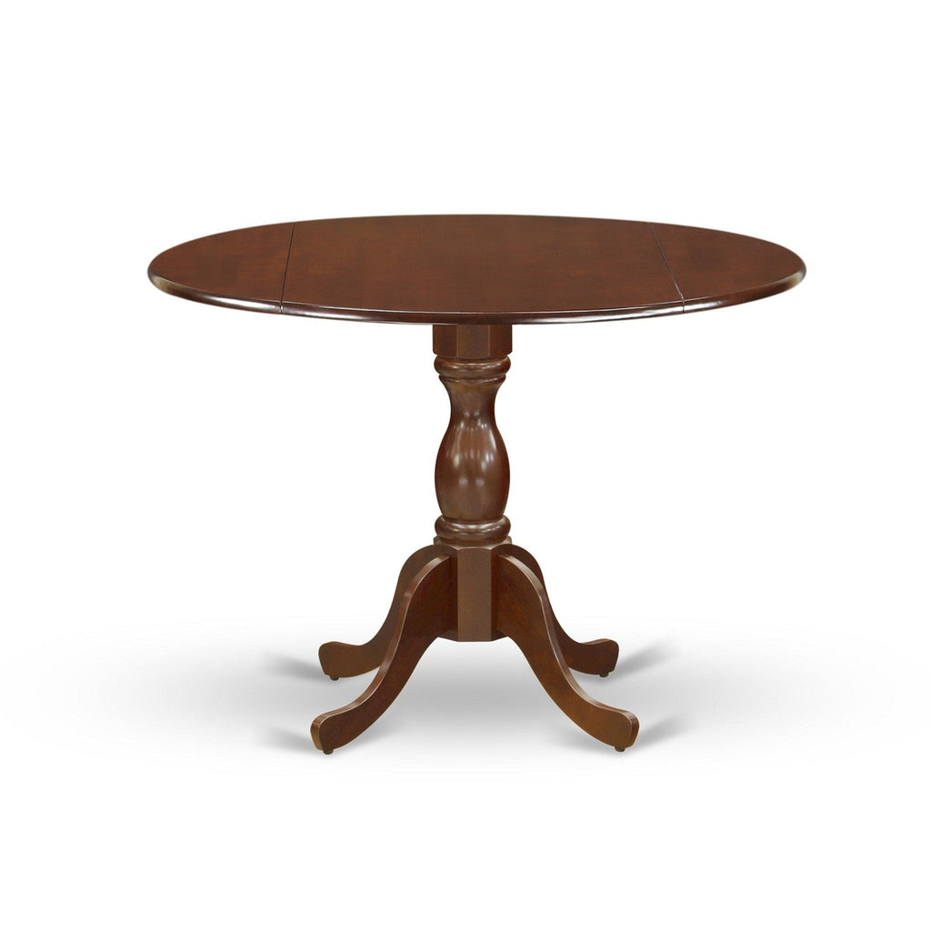 East West Furniture DMDU3-MAH-W 3 Piece Dining Room Table Set Contains a Round Dining Table with Dropleaf and 2 Wood Seat Chairs, 42x42 Inch, Mahogany