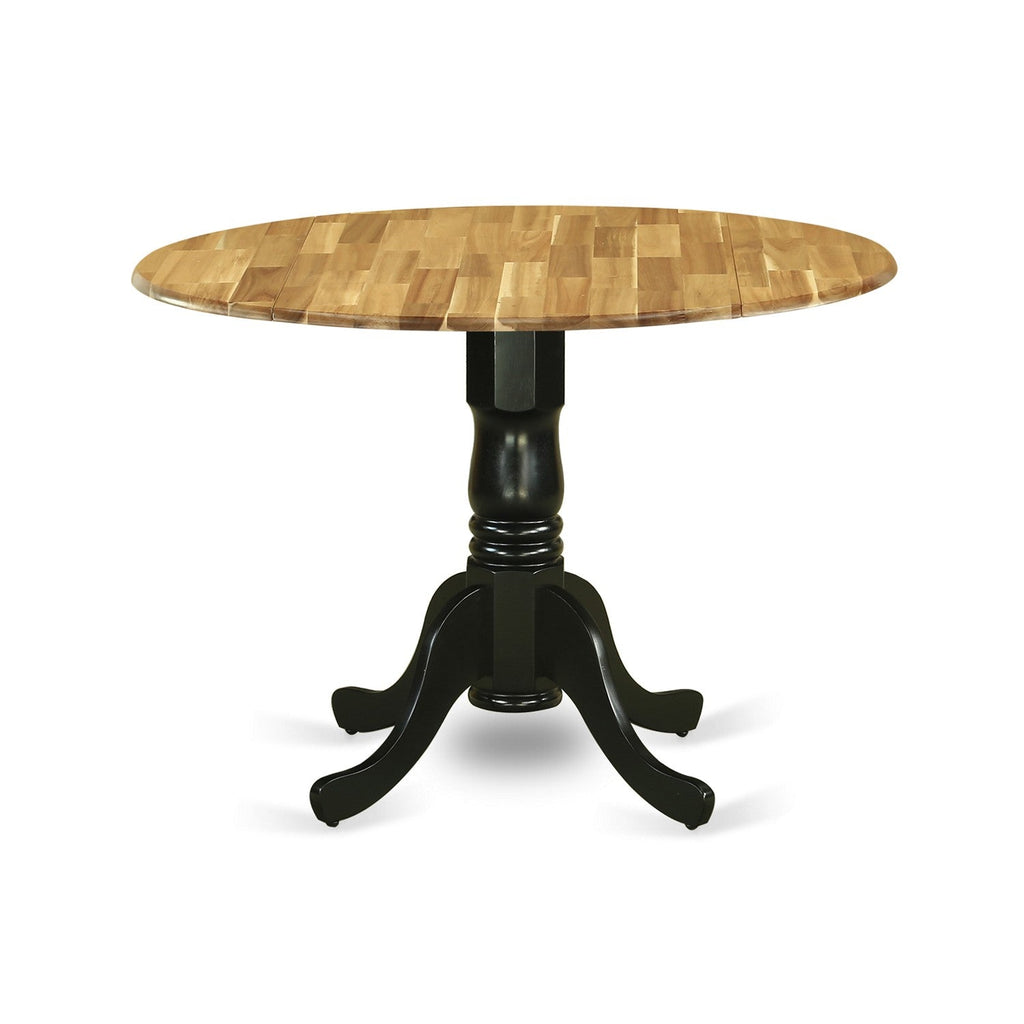East West Furniture DMT-NBK-TP Dublin Modern Dining Table - a Round Kitchen Table Top with Dropleaf & Pedestal Base, 42x42 Inch, Natural & Black