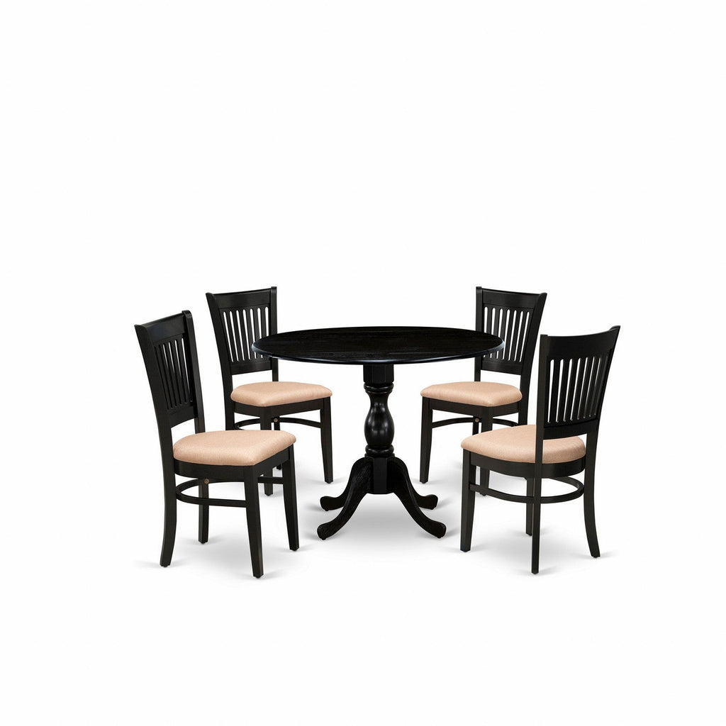 East West Furniture DMVA5-BLK-C 5 Piece Kitchen Table & Chairs Set Includes a Round Dining Room Table with Dropleaf and 4 Linen Fabric Upholstered Dining Chairs, 42x42 Inch, Black