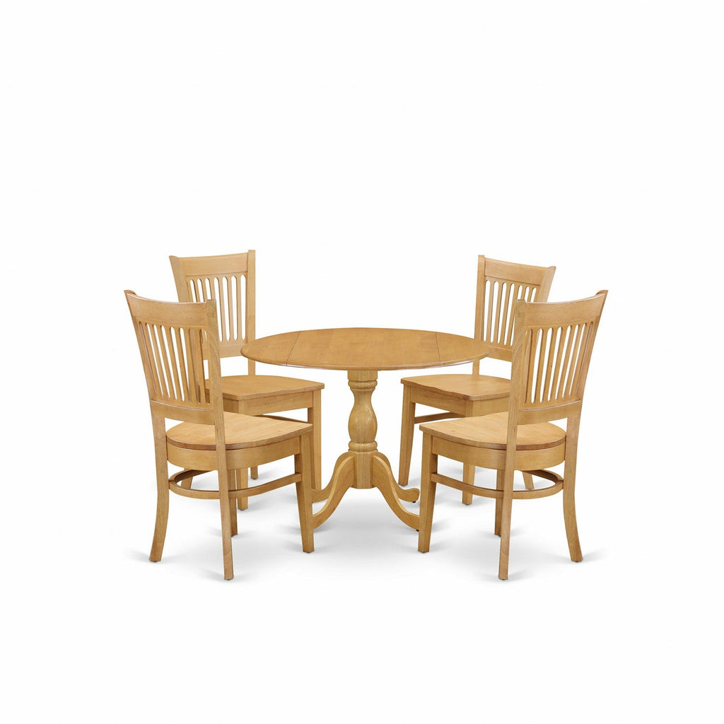 East West Furniture DMVA5-OAK-W 5 Piece Modern Dining Table Set Includes a Round Wooden Table with Dropleaf and 4 Kitchen Dining Chairs, 42x42 Inch, Oak