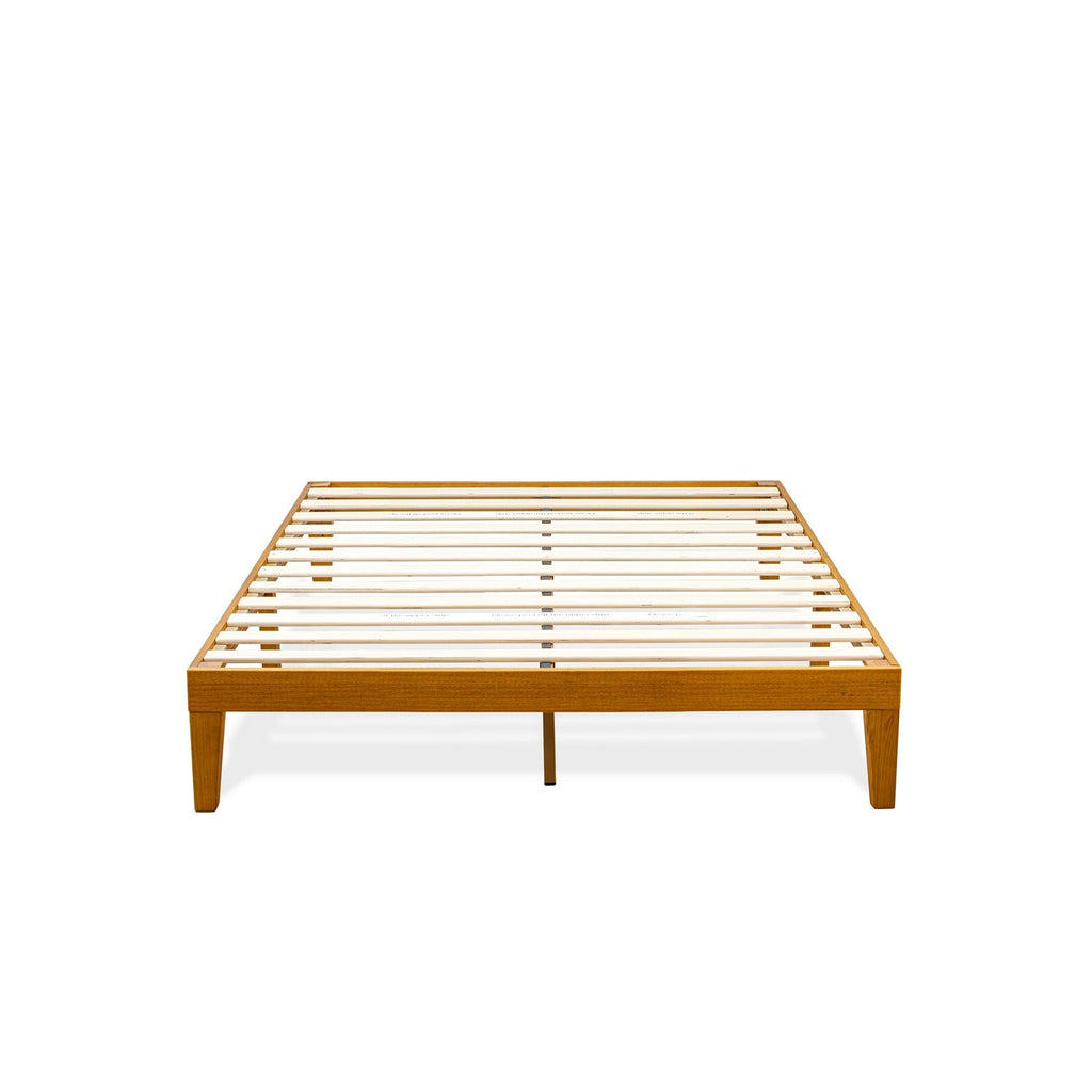 DNP-23-F Full Size Platform Bed Frame with 4 Solid Wood Legs and 2 Extra Center Legs - Oak Finish
