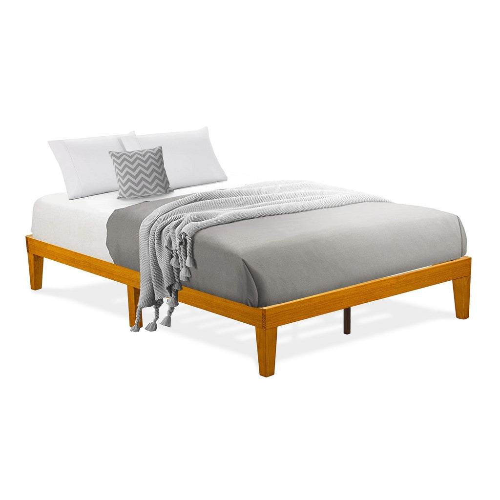DNP-23-F Full Size Platform Bed Frame with 4 Solid Wood Legs and 2 Extra Center Legs - Oak Finish
