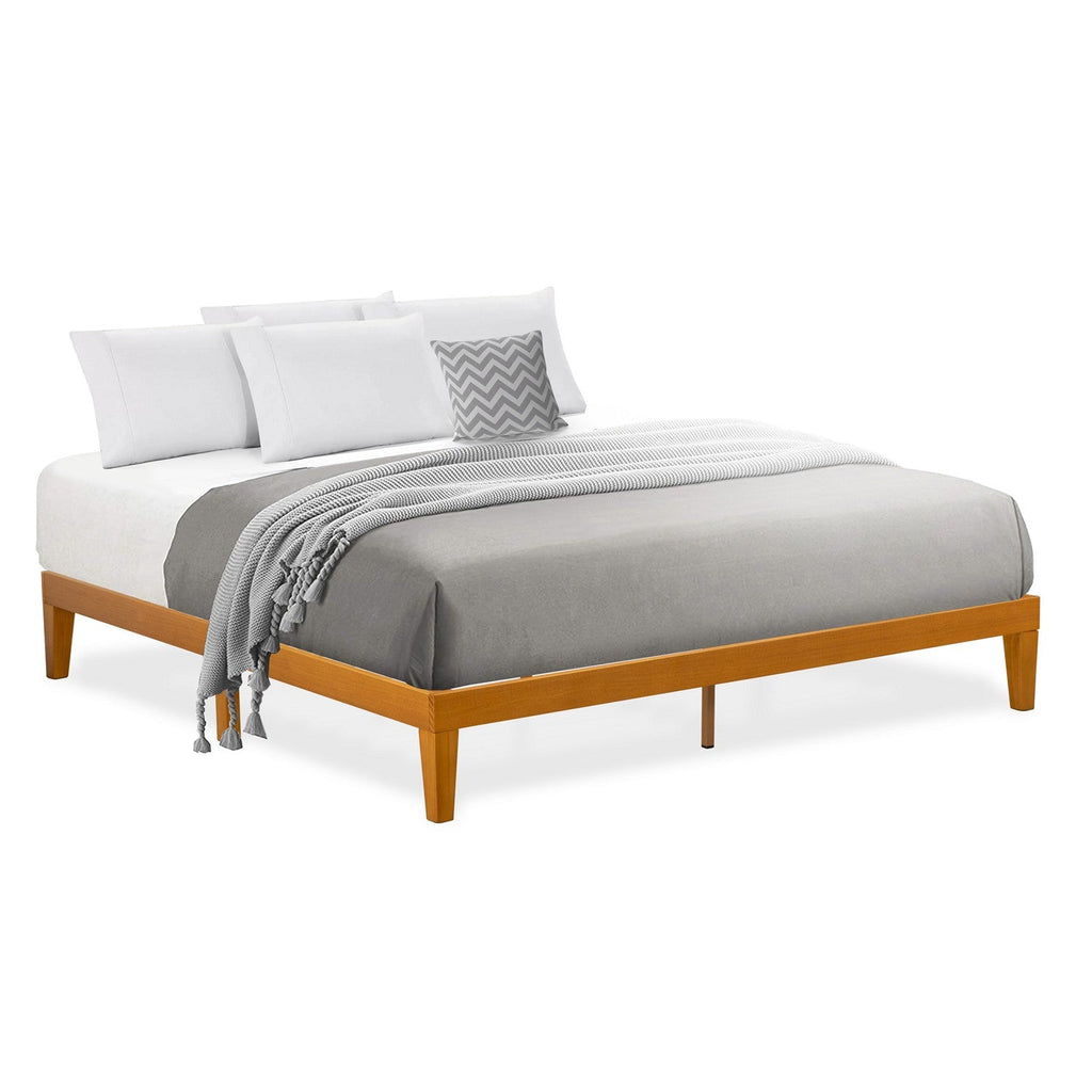 DNP-23-K King Size Platform Bed Frame with 4 Solid Wood Legs and 2 Extra Center Legs - Oak Finish