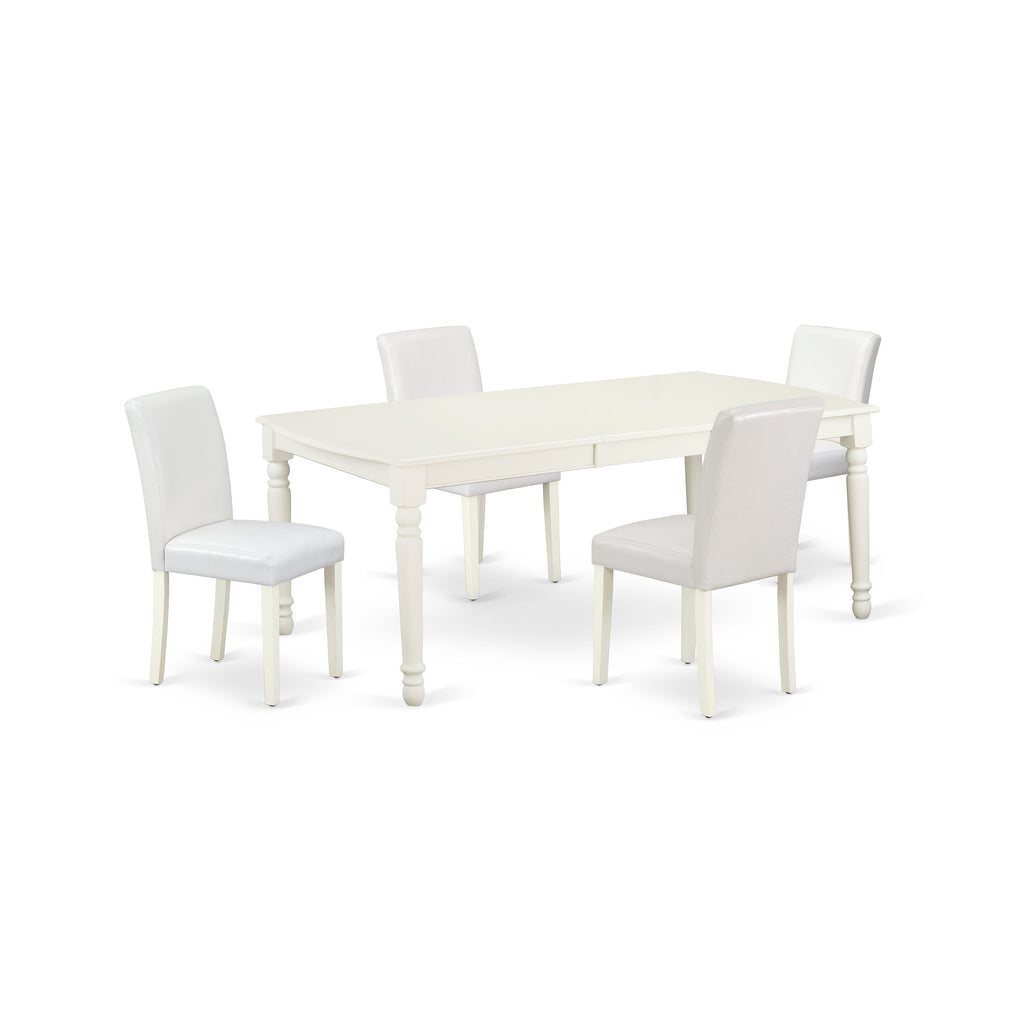 East West Furniture DOAB5-LWH-64 5 Piece Modern Dining Table Set Includes a Rectangle Wooden Table with Butterfly Leaf and 4 White Faux Leather Parsons Dining Chairs, 42x78 Inch, Linen White