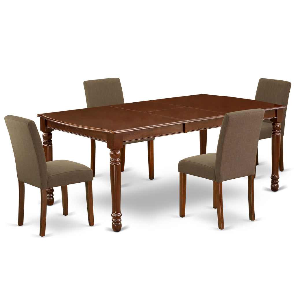 East West Furniture DOAB5-MAH-18 5 Piece Dinette Set Includes a Rectangle Dining Room Table with Butterfly Leaf and 4 Coffee Linen Fabric Upholstered Parson Chairs, 42x78 Inch, Mahogany