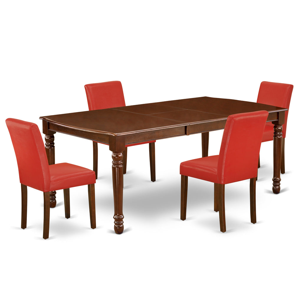 East West Furniture DOAB5-MAH-72 5 Piece Kitchen Table Set for 4 Includes a Rectangle Butterfly Leaf Dining Table and 4 Firebrick Red Faux Leather Parsons Chairs, 42x78 Inch, Mahogany