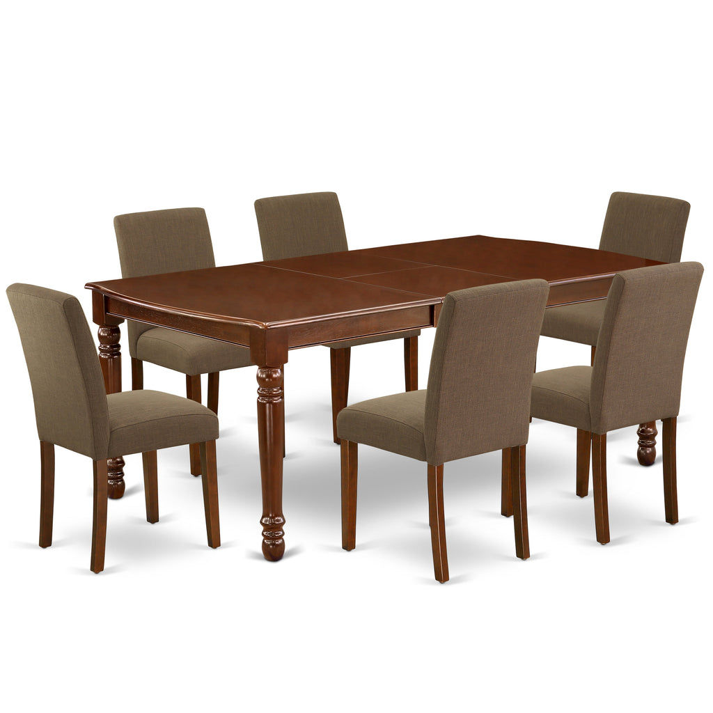 East West Furniture DOAB7-MAH-18 7 Piece Dining Set Consist of a Rectangle Dining Room Table with Butterfly Leaf and 6 Coffee Linen Fabric Upholstered Chairs, 42x78 Inch, Mahogany