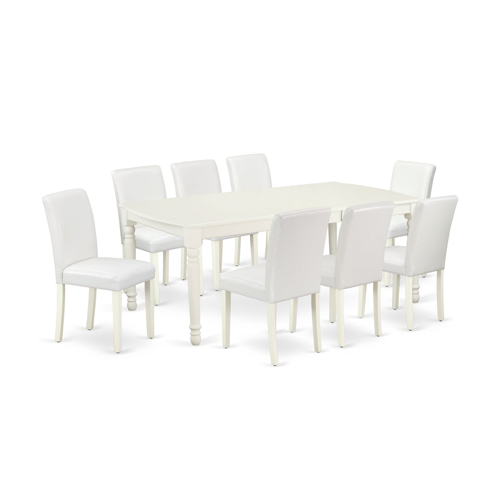 East West Furniture DOAB9-LWH-64 9 Piece Dining Room Set Includes a Rectangle Kitchen Table with Butterfly Leaf and 8 White Faux Leather Parsons Dining Chairs, 42x78 Inch, Linen White