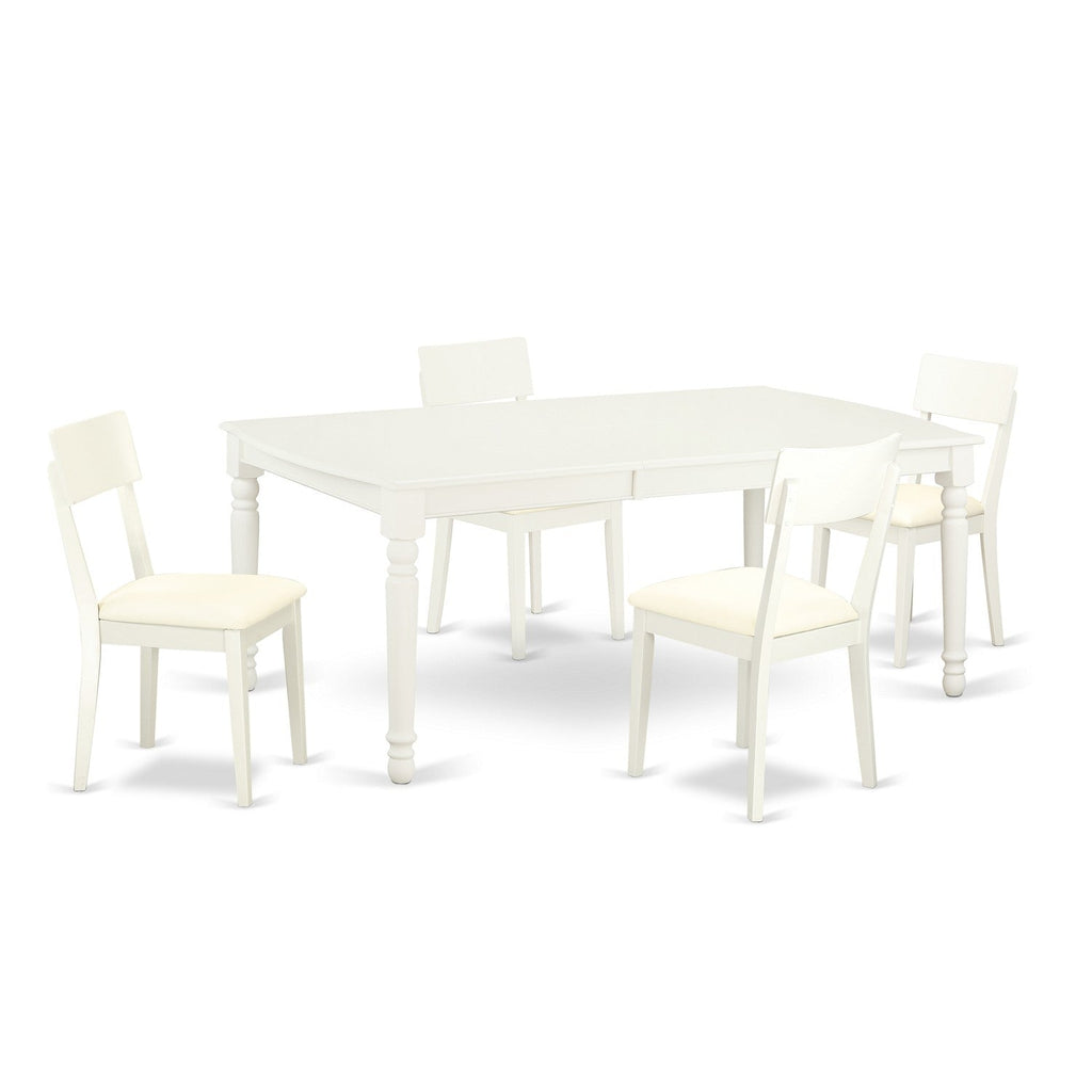 East West Furniture DOAD5-LWH-LC 5 Piece Modern Dining Table Set Includes a Rectangle Wooden Table with Butterfly Leaf and 4 Faux Leather Dining Room Chairs, 42x78 Inch, Linen White