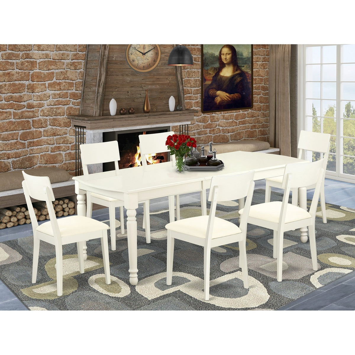 Table Doad East West Furniture DOAD7-LWH-LC 7 Piece Dining Room Table Set Consist ...
