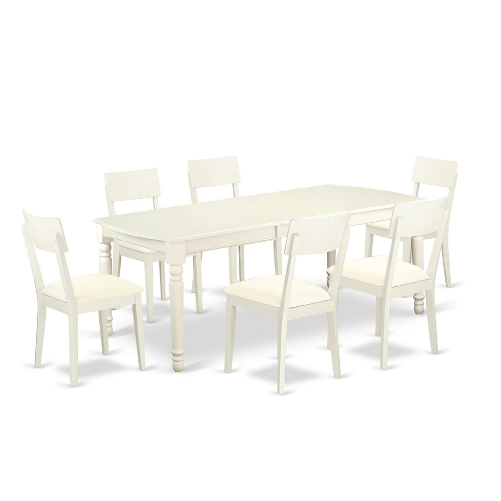 East West Furniture DOAD7-LWH-LC 7 Piece Dining Room Table Set Consist of a Rectangle Kitchen Table with Butterfly Leaf and 6 Faux Leather Upholstered Chairs, 42x78 Inch, Linen White