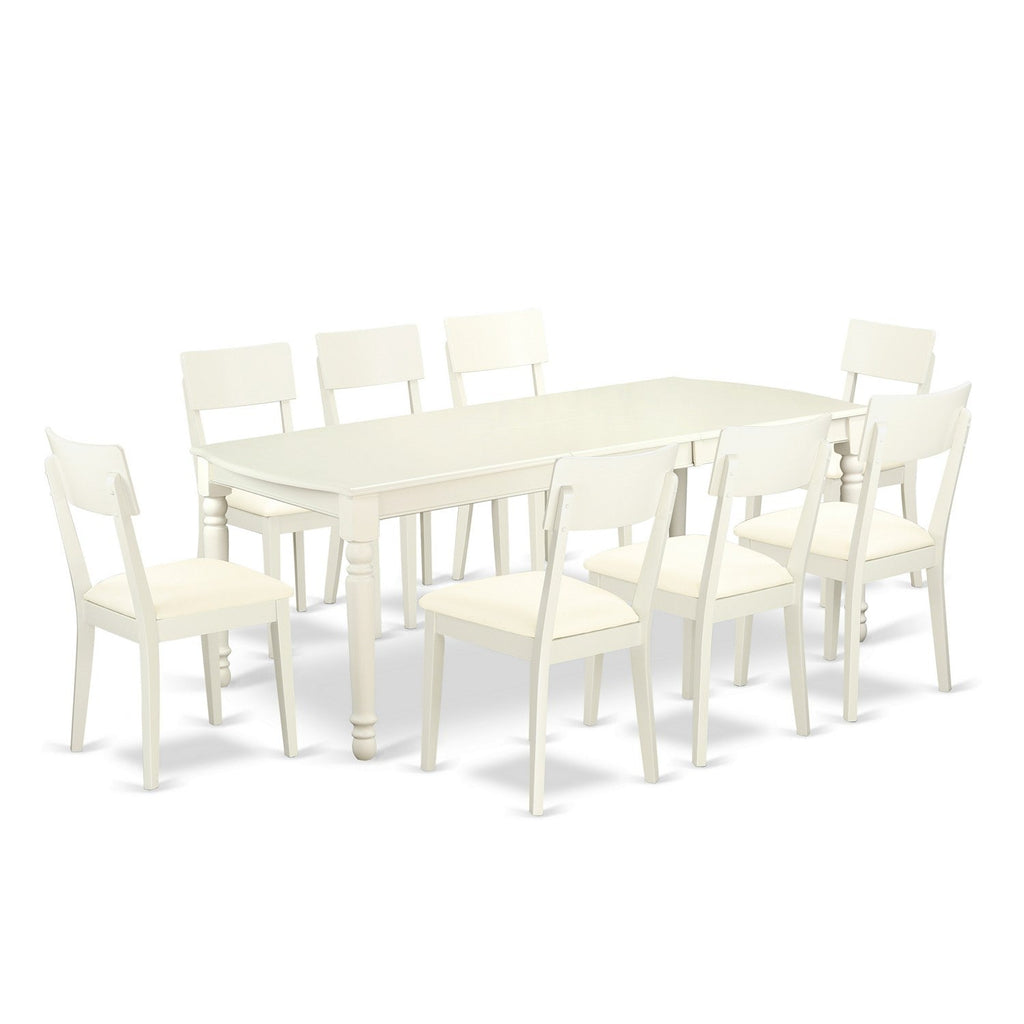East West Furniture DOAD9-LWH-LC 9 Piece Kitchen Table Set Includes a Rectangle Dining Room Table with Butterfly Leaf and 8 Faux Leather Upholstered Chairs, 42x78 Inch, Linen White