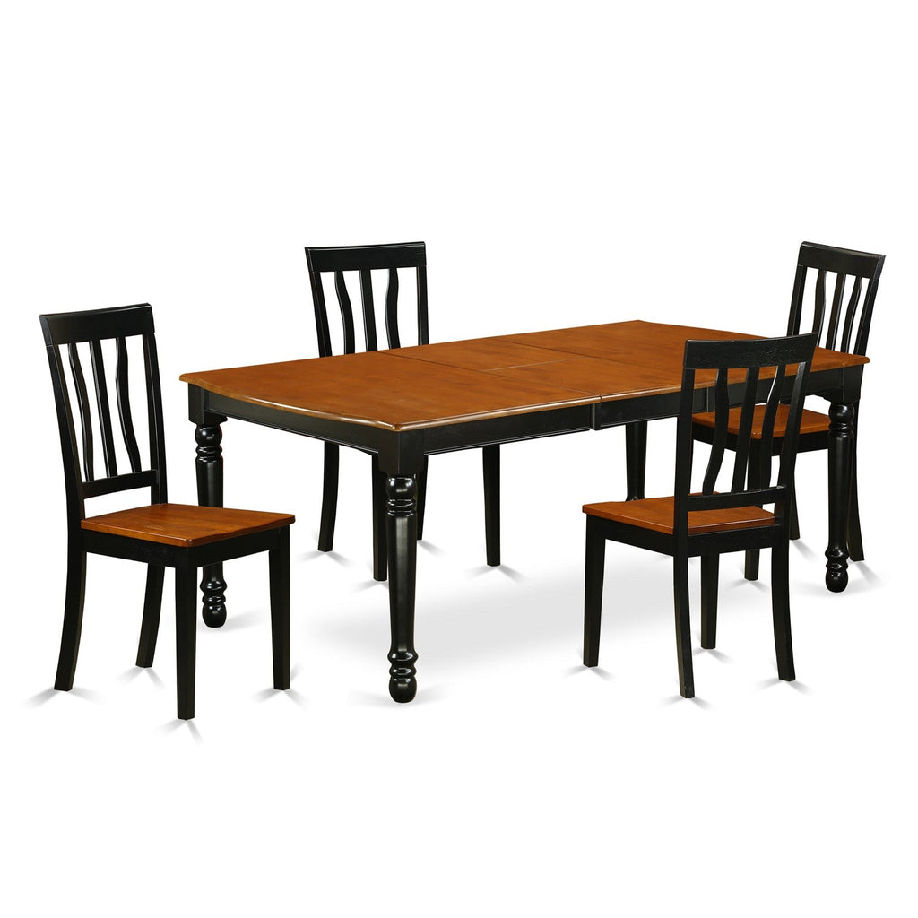 East West Furniture DOAN5-BCH-W 5 Piece Dining Table Set for 4 Includes a Rectangle Kitchen Table with Butterfly Leaf and 4 Dinette Chairs, 42x78 Inch, Black & Cherry
