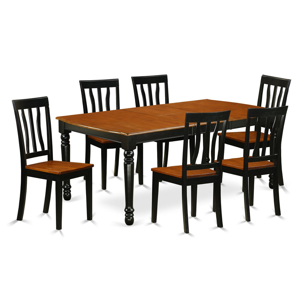 East West Furniture DOAN7-BCH-W 7 Piece Modern Dining Table Set Consist of a Rectangle Wooden Table with Butterfly Leaf and 6 Dining Chairs, 42x78 Inch, Black & Cherry
