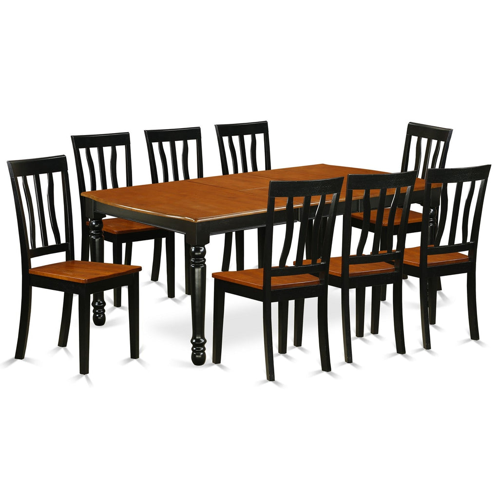 East West Furniture DOAN9-BCH-W 9 Piece Kitchen Table & Chairs Set Includes a Rectangle Dining Room Table with Butterfly Leaf and 8 Dining Chairs, 42x78 Inch, Black & Cherry