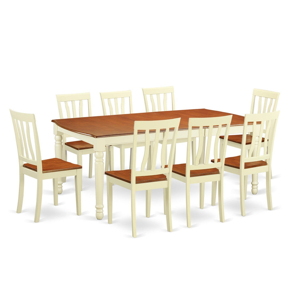 East West Furniture DOAN9-WHI-W 9 Piece Kitchen Table & Chairs Set Includes a Rectangle Dining Room Table with Butterfly Leaf and 8 Solid Wood Seat Chairs, 42x78 Inch, Buttermilk & Cherry