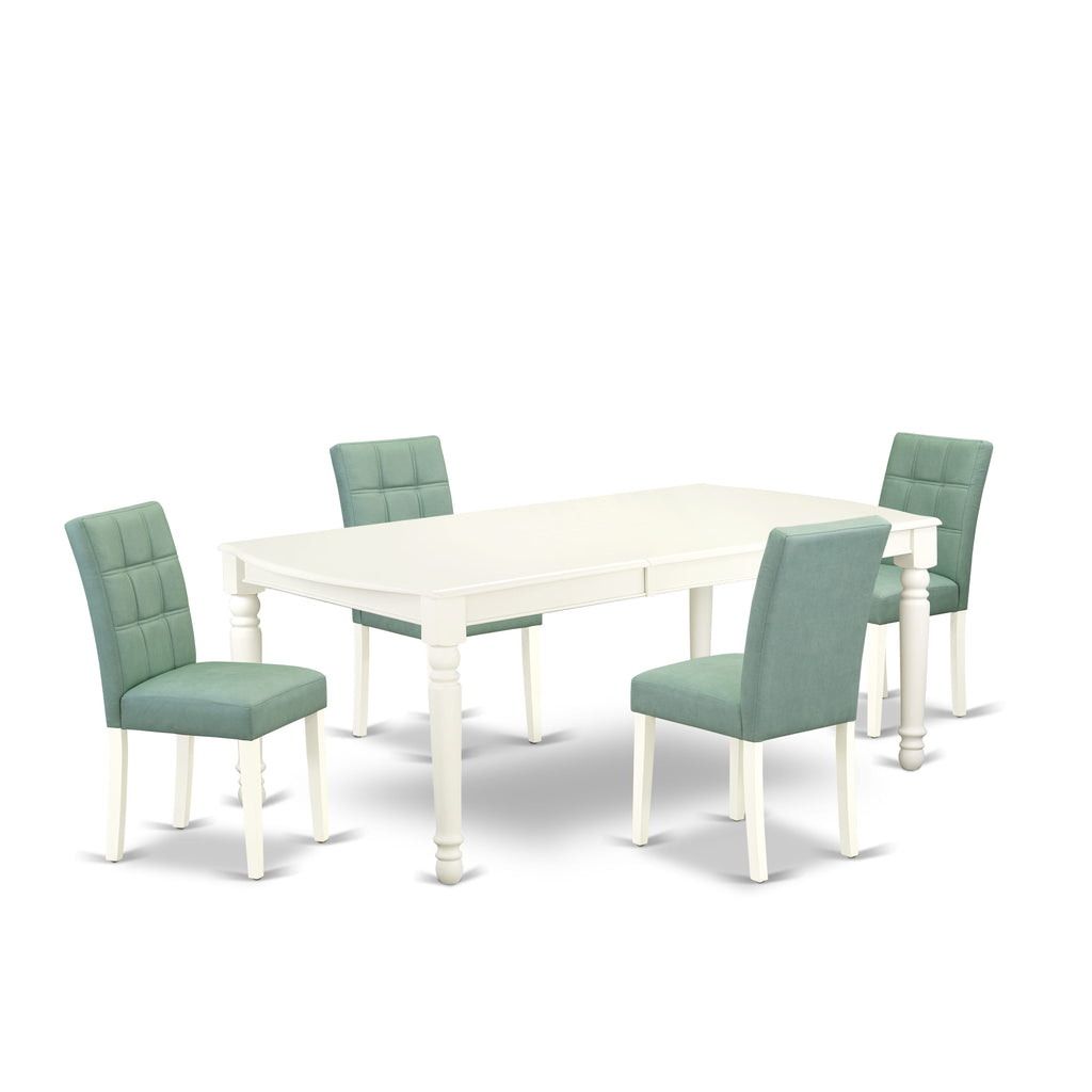 East West Furniture DOAS5-LWH-43 5 Piece Mid Century Modern Dining Set Includes A Wooden Table and 4 Willow Green Faux Leather Parsons Chairs, Linen White