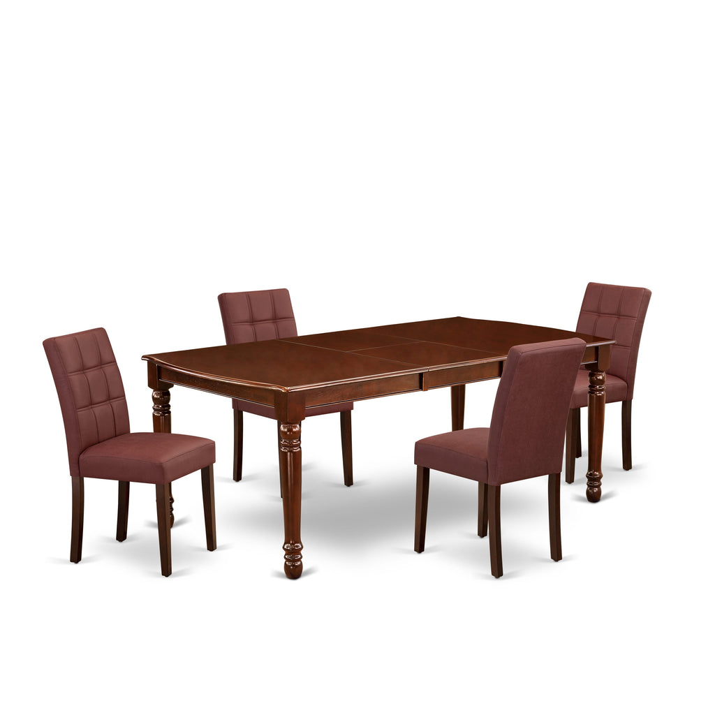 East West Furniture DOAS5-MAH-26 5 Piece Dining Room Table Set Includes A Kitchen Table and 4 Burgundy Faux Leather Padded Chairs, Mahogany