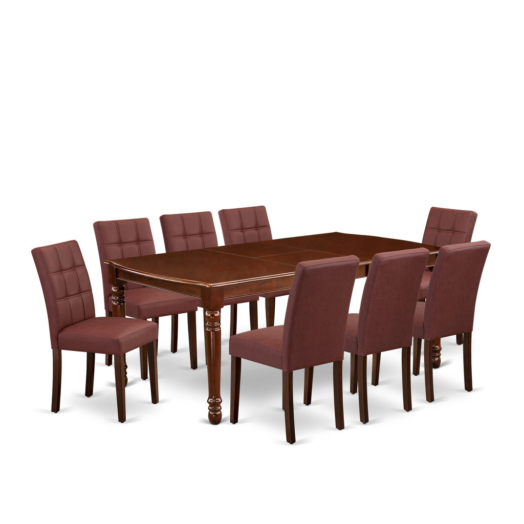 East West Furniture DOAS9-MAH-26 9 Piece Kitchen Table Set consists A Dinning Table and 8 Burgundy Faux Leather Parson Dining Chairs, Mahogany