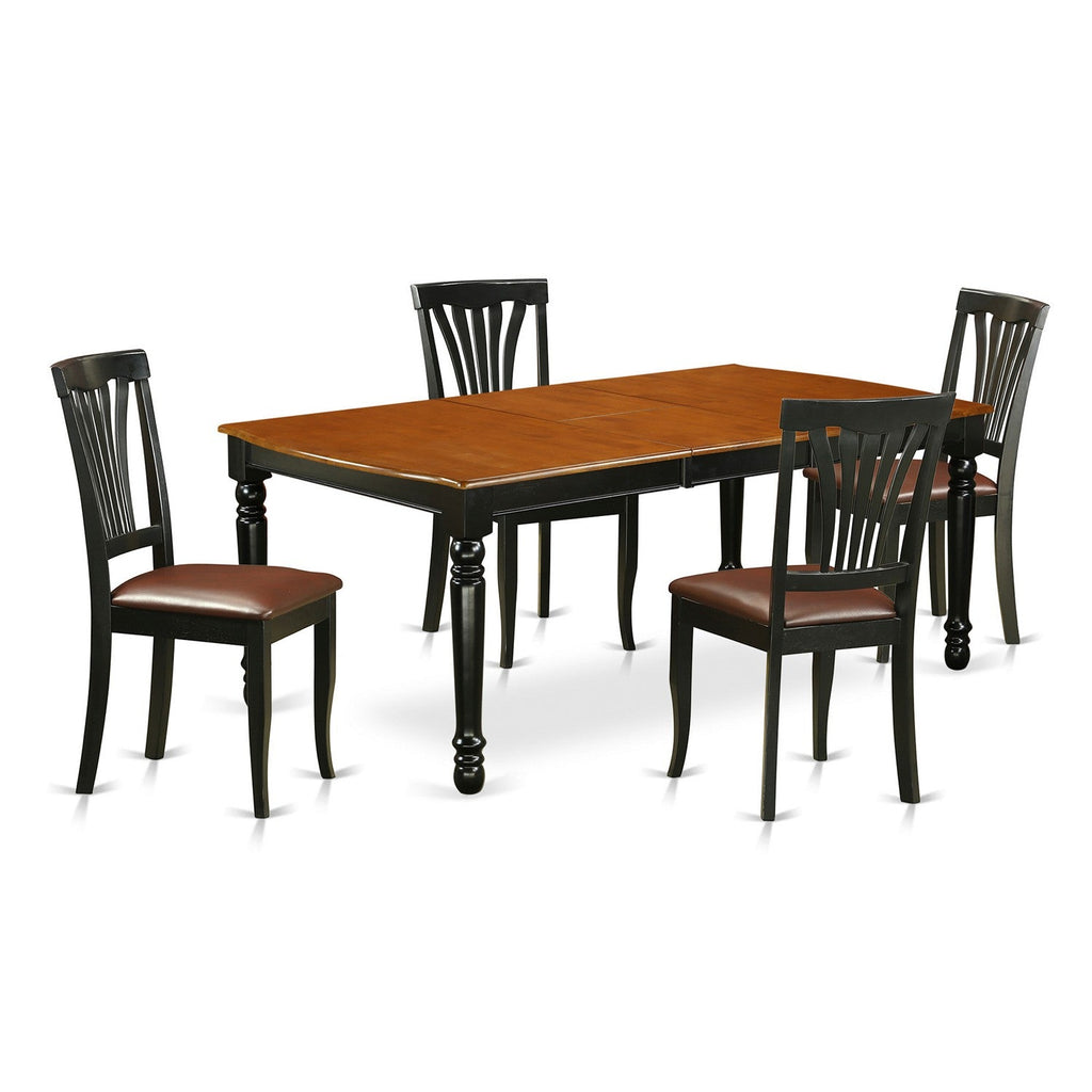 East West Furniture DOAV5-BCH-LC 5 Piece Modern Dining Table Set Includes a Rectangle Wooden Table with Butterfly Leaf and 4 Faux Leather Upholstered Chairs, 42x78 Inch, Black & Cherry
