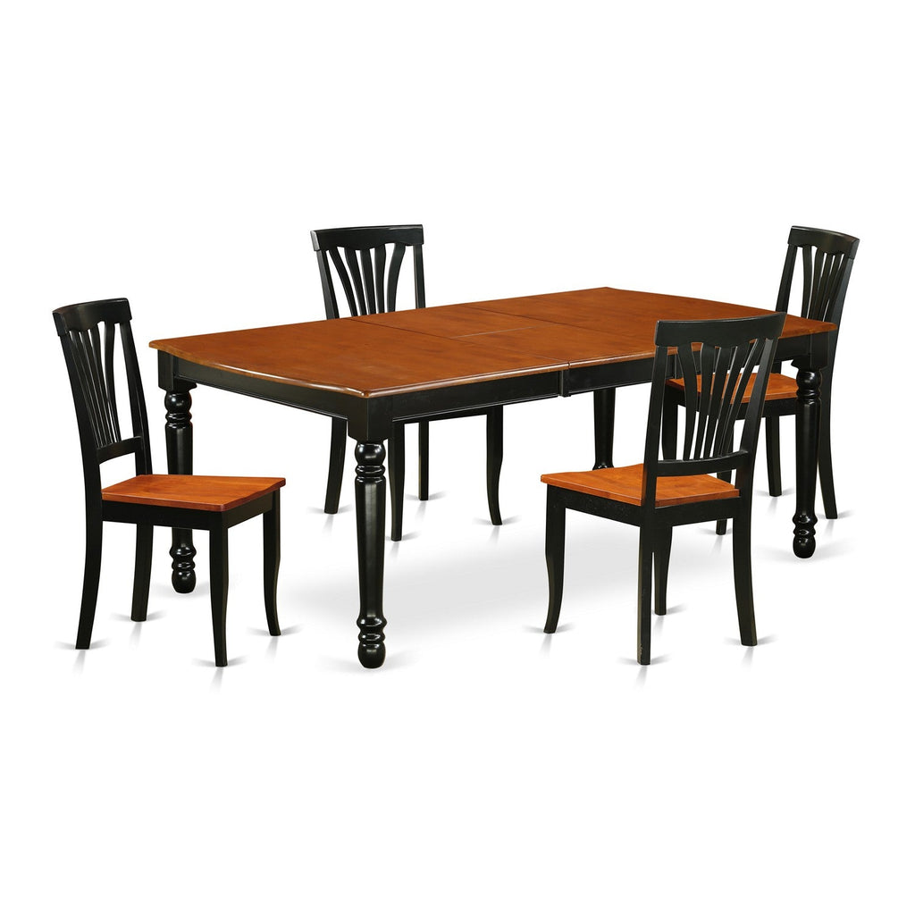 East West Furniture DOAV5-BCH-W 5 Piece Kitchen Table Set for 4 Includes a Rectangle Dining Room Table with Butterfly Leaf and 4 Dining Chairs, 42x78 Inch, Black & Cherry