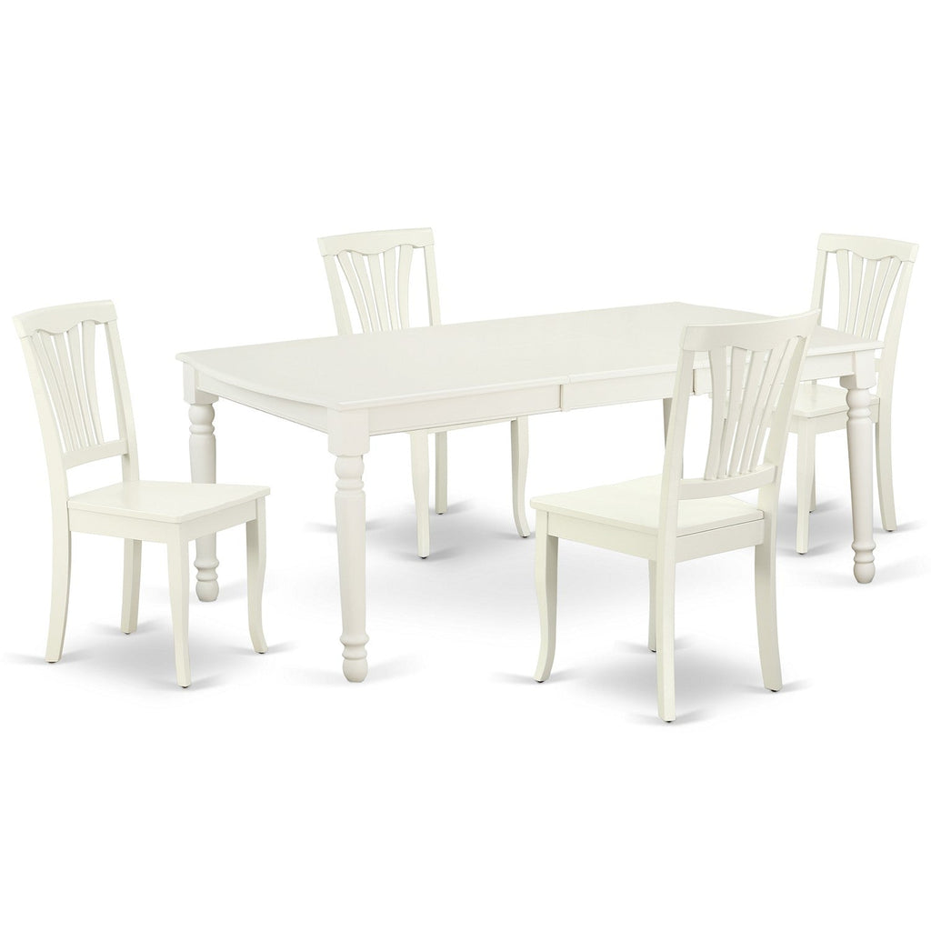 East West Furniture DOAV5-LWH-W 5 Piece Dining Set Includes a Rectangle Dining Room Table with Butterfly Leaf and 4 Wood Seat Chairs, 42x78 Inch, Linen White
