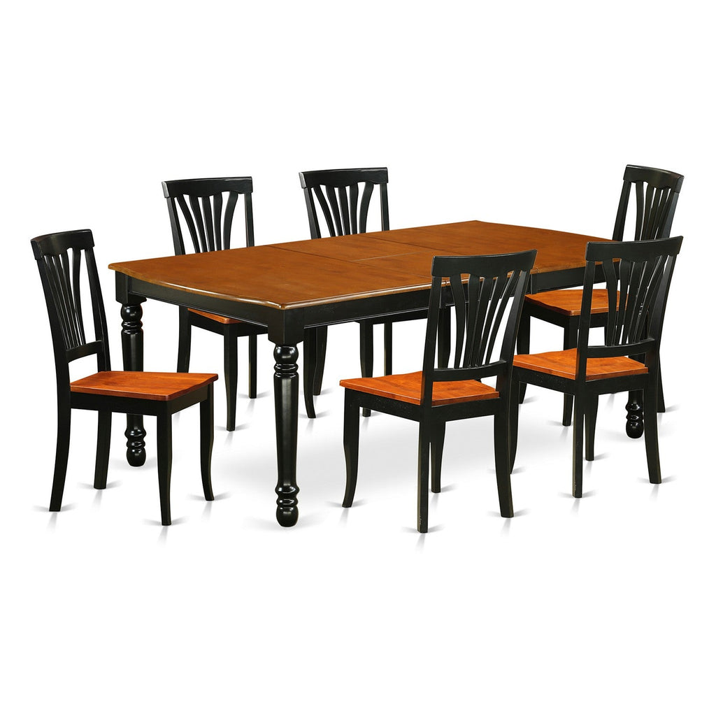 East West Furniture DOAV7-BCH-W 7 Piece Dining Table Set Consist of a Rectangle Dining Room Table with Butterfly Leaf and 6 Wood Seat Chairs, 42x78 Inch, Black & Cherry
