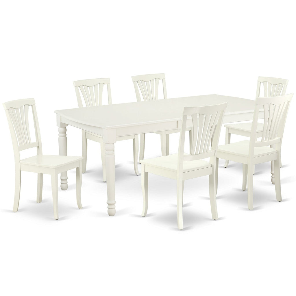 East West Furniture DOAV7-LWH-W 7 Piece Kitchen Table Set Consist of a Rectangle Dining Table with Butterfly Leaf and 6 Dining Room Chairs, 42x78 Inch, Linen White