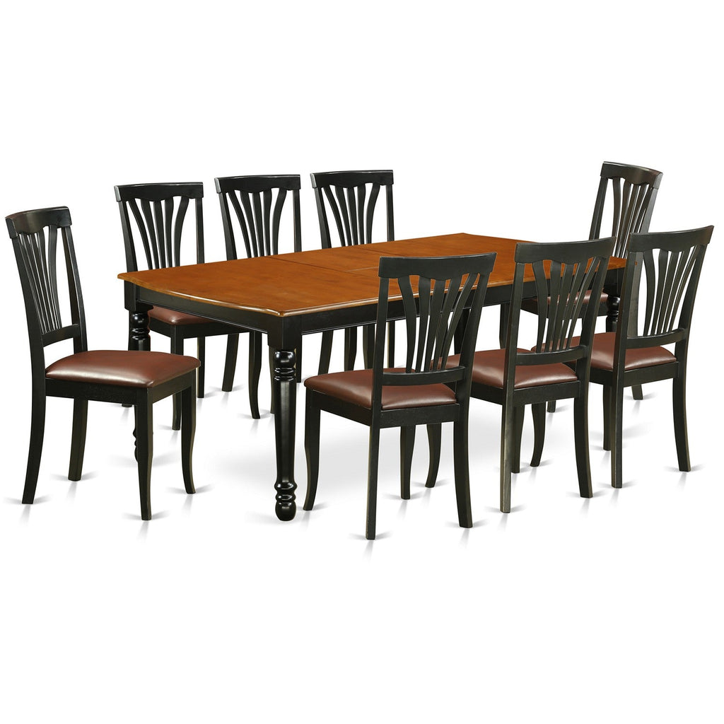 East West Furniture DOAV9-BCH-LC 9 Piece Dining Room Table Set Includes a Rectangle Wooden Table with Butterfly Leaf and 8 Faux Leather Kitchen Dining Chairs, 42x78 Inch, Black & Cherry