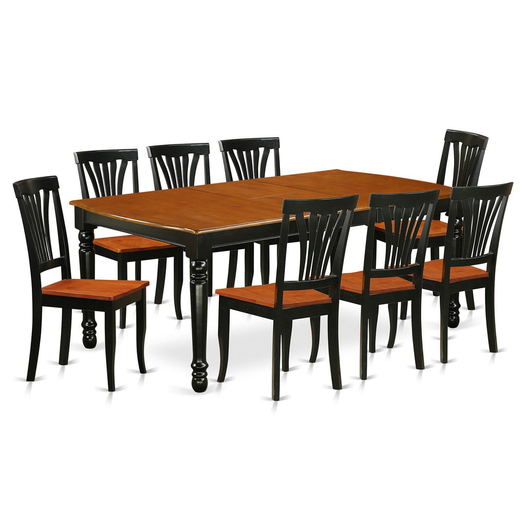 East West Furniture DOAV9-BCH-W 9 Piece Dining Table Set Includes a Rectangle Dining Room Table with Butterfly Leaf and 8 Wooden Seat Chairs, 42x78 Inch, Black & Cherry