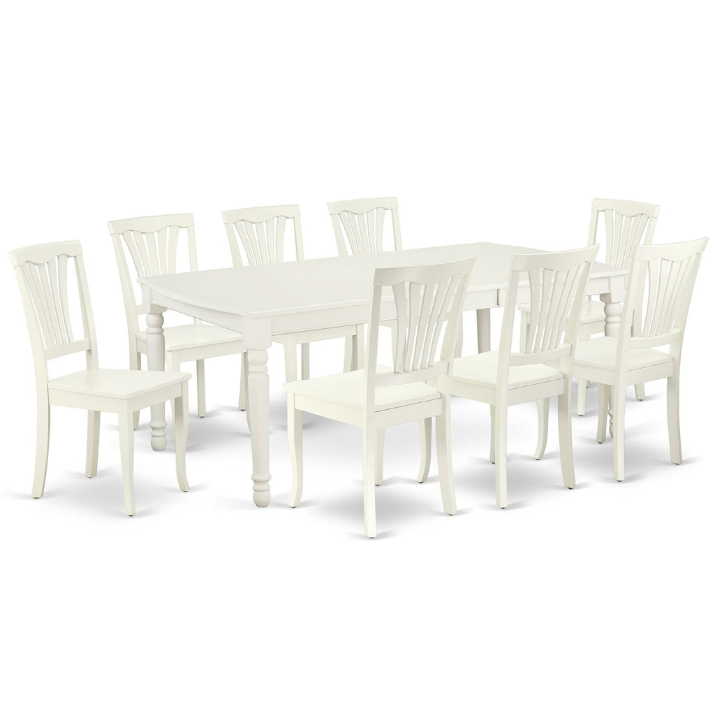 East West Furniture DOAV9-LWH-W 9 Piece Modern Dining Table Set Includes a Rectangle Wooden Table with Butterfly Leaf and 8 Kitchen Dining Chairs, 42x78 Inch, Linen White