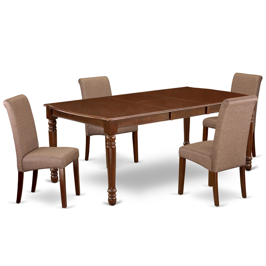 East West Furniture DOBA5-MAH-18 5 Piece Dining Table Set Includes a Rectangle Wooden Table with Butterfly Leaf and 4 Brown Linen Linen Fabric Upholstered Chairs, 42x78 Inch, Mahogany