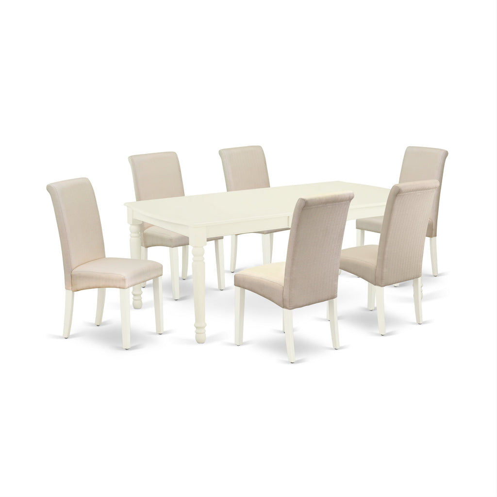 East West Furniture DOBA7-LWH-01 7 Piece Kitchen Table Set Consist of a Rectangle Dining Table with Butterfly Leaf and 6 Cream Linen Fabric Parson Dining Chairs, 42x78 Inch, Linen White