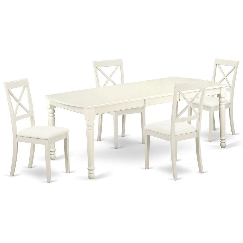 East West Furniture DOBO5-LWH-LC 5 Piece Dinette Set for 4 Includes a Rectangle Dining Table with Butterfly Leaf and 4 Faux Leather Dining Room Chairs, 42x78 Inch, Linen White