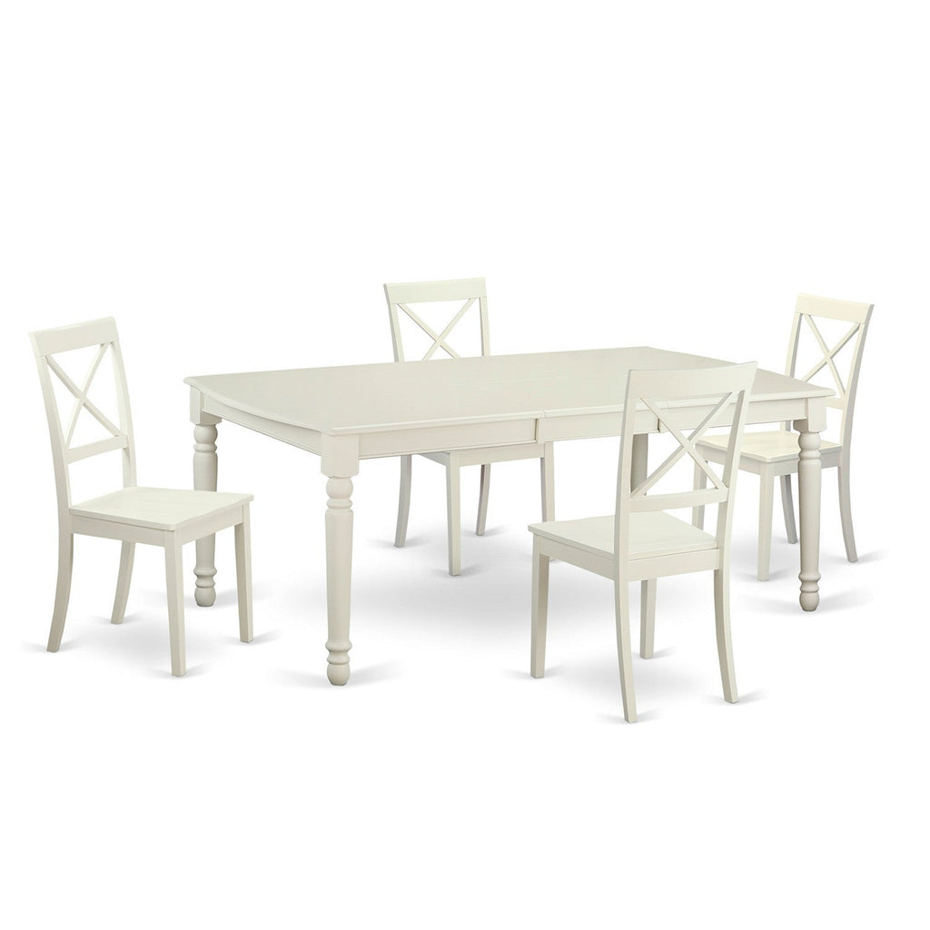 East West Furniture DOBO5-LWH-W 5 Piece Dining Table Set for 4 Includes a Rectangle Kitchen Table with Butterfly Leaf and 4 Kitchen Dining Chairs, 42x78 Inch, Linen White