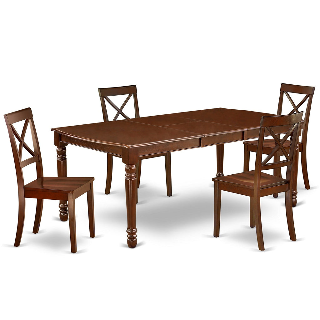 DOBO5-MAH-W 5Pc Dining Table Set - 42x78" Rectangular Table and 4 Dining Chairs - Mahogany Color
