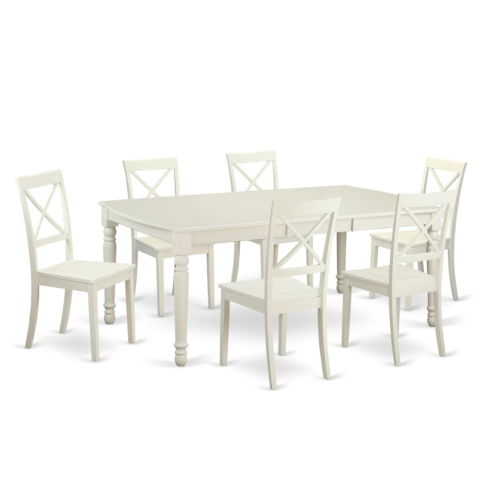 East West Furniture DOBO7-LWH-W 7 Piece Kitchen Table & Chairs Set Consist of a Rectangle Dining Room Table with Butterfly Leaf and 6 Solid Wood Seat Chairs, 42x78 Inch, Linen White