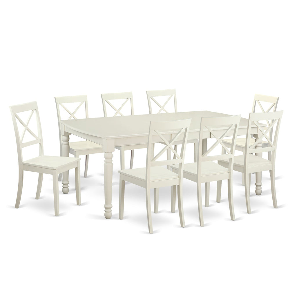 East West Furniture DOBO9-LWH-W 9 Piece Dining Room Furniture Set Includes a Rectangle Kitchen Table with Butterfly Leaf and 8 Dining Chairs, 42x78 Inch, Linen White