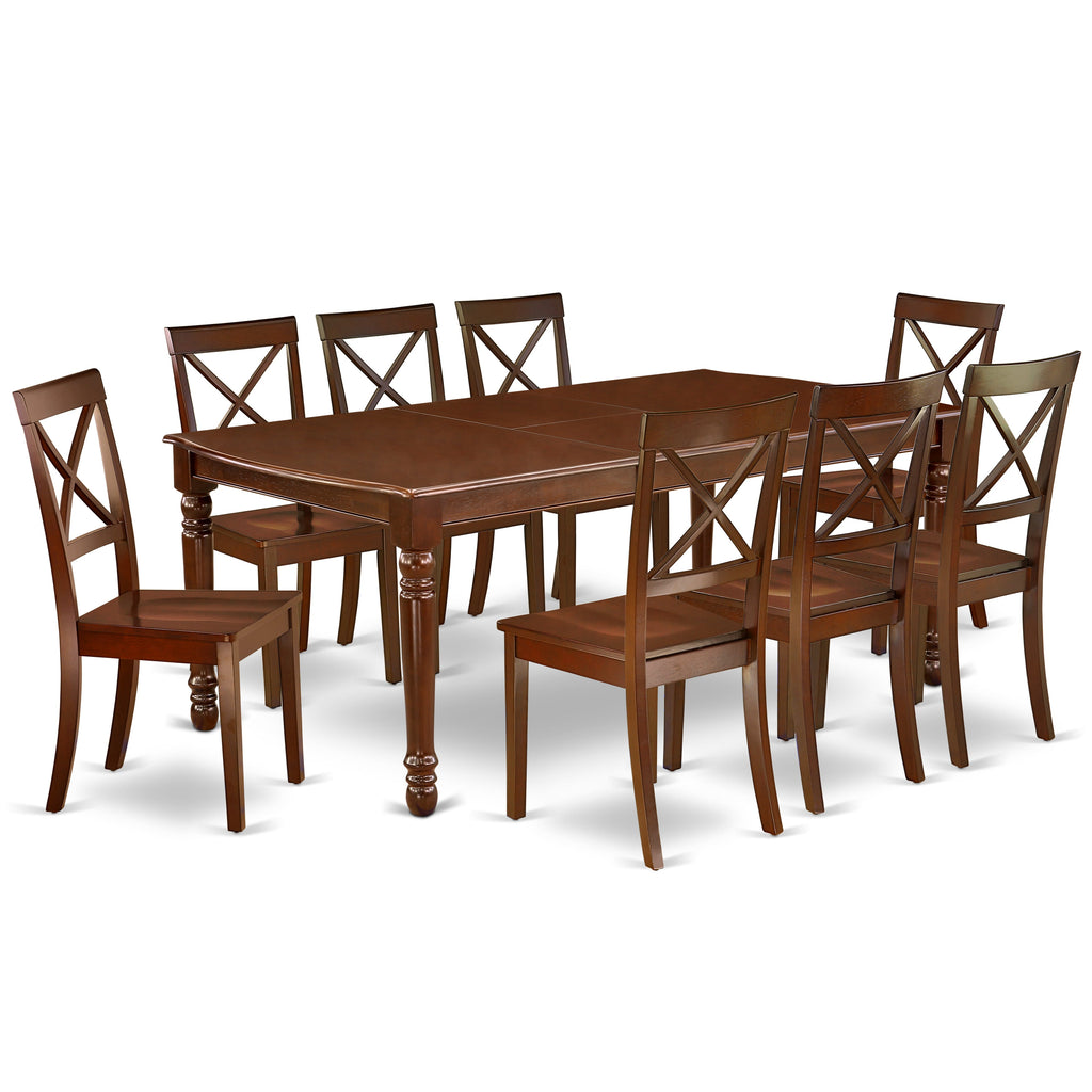 East West Furniture DOBO9-MAH-W 9 Piece Dining Set Includes a Rectangle Dining Room Table with Butterfly Leaf and 8 Wood Seat Chairs, 42x78 Inch, Mahogany