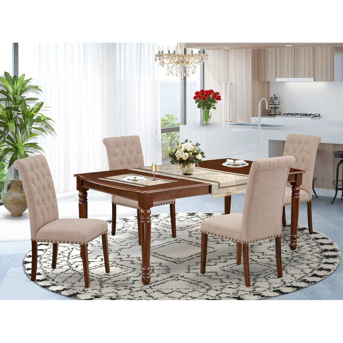 East West Furniture Tavolo Da Cucina Rotondo EST-MAH-TP - Legno Asiatico Mogano - Piedistallo - 30x30x30 Pollici