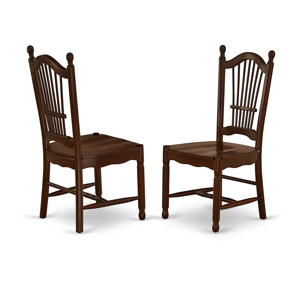 East West Furniture DOC-MAH-W Dover Kitchen Dining Chairs - Slat Back Wood Seat Chairs, Set of 2, Mahogany