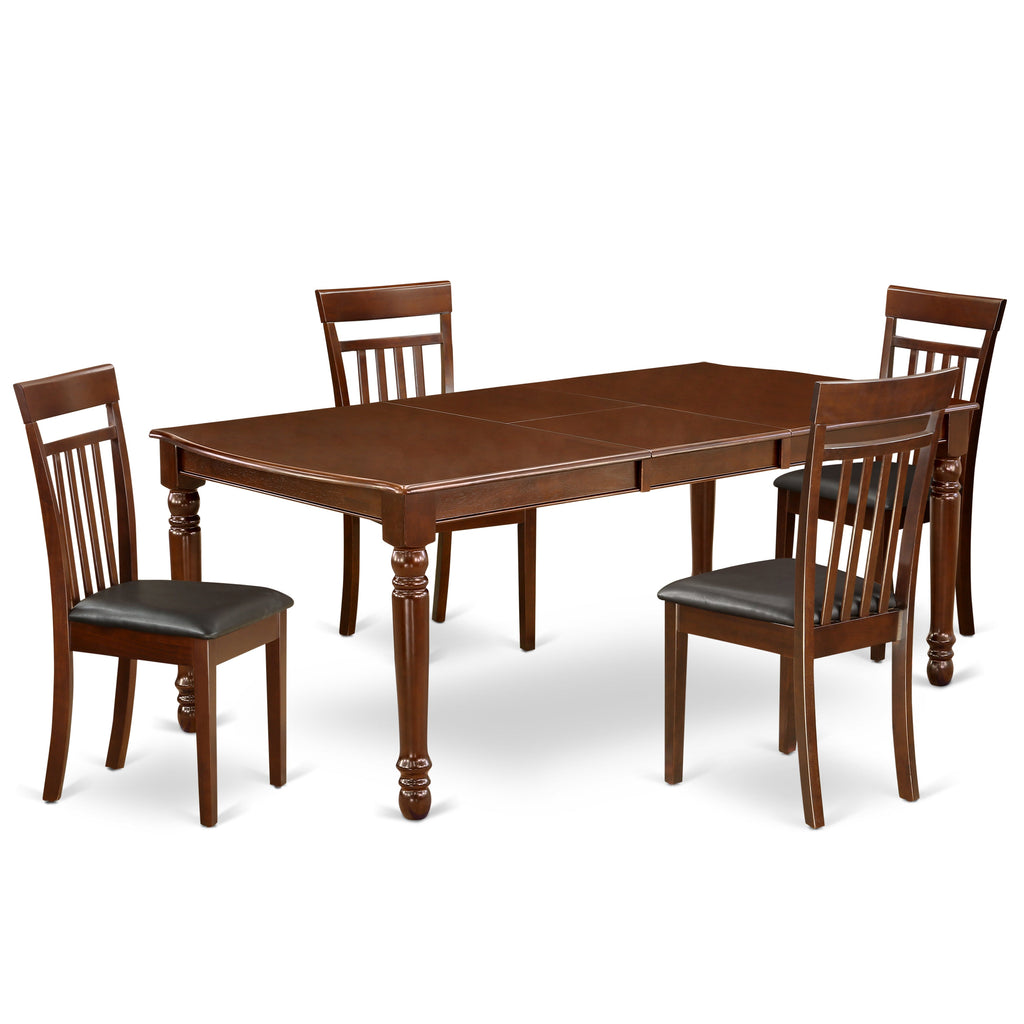 East West Furniture DOCA5-MAH-LC 5 Piece Dining Room Table Set Includes a Rectangle Wooden Table with Butterfly Leaf and 4 Faux Leather Kitchen Dining Chairs, 42x78 Inch, Mahogany
