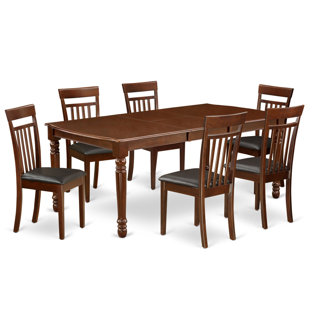 East West Furniture DOCA7-MAH-LC 7 Piece Kitchen Table & Chairs Set Consist of a Rectangle Butterfly Leaf Dining Table and 6 Faux Leather Upholstered Chairs, 42x78 Inch, Mahogany