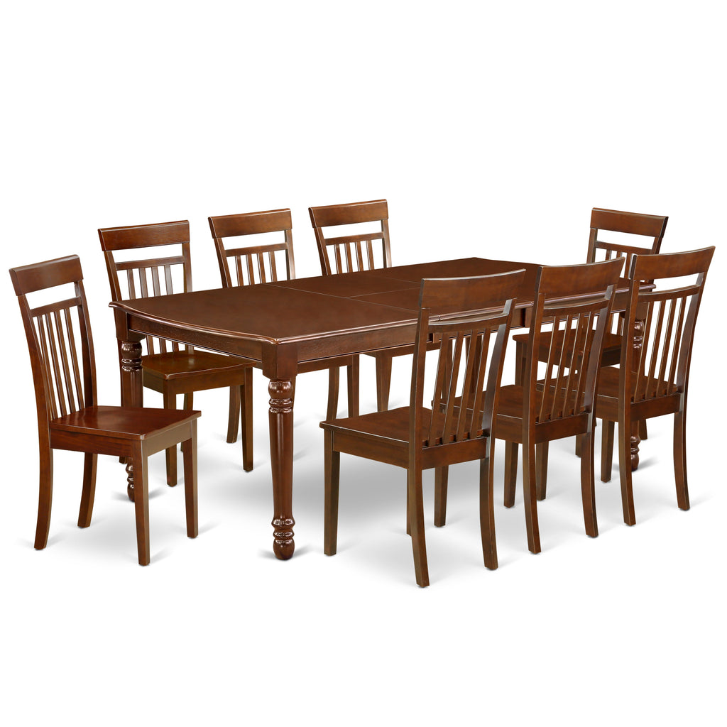East West Furniture DOCA9-MAH-W 9 Piece Modern Dining Table Set Includes a Rectangle Wooden Table with Butterfly Leaf and 8 Dining Room Chairs, 42x78 Inch, Mahogany
