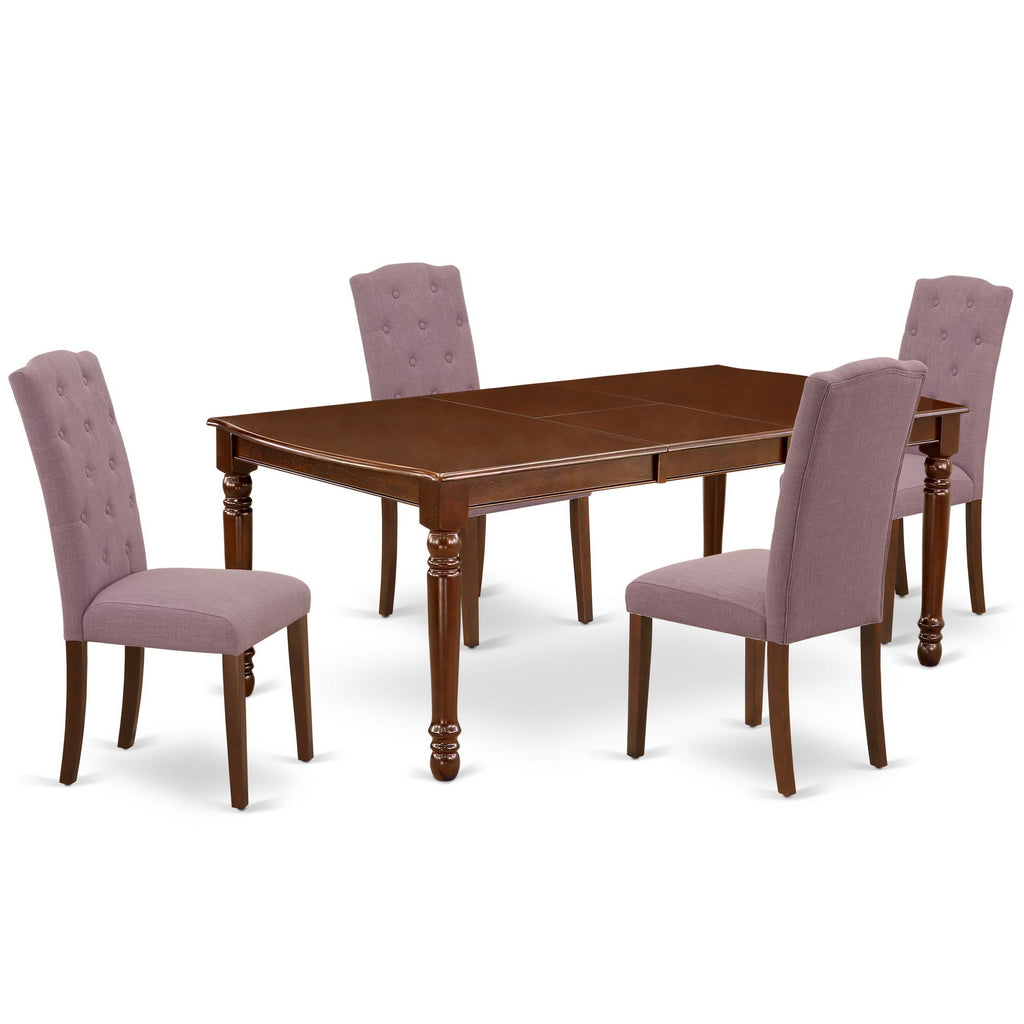 East West Furniture DOCE5-MAH-10 5 Piece Kitchen Table Set for 4 Includes a Rectangle Dining Room Table with Butterfly Leaf and 4 Dahlia Linen Fabric Parsons Chairs, 42x78 Inch, Mahogany