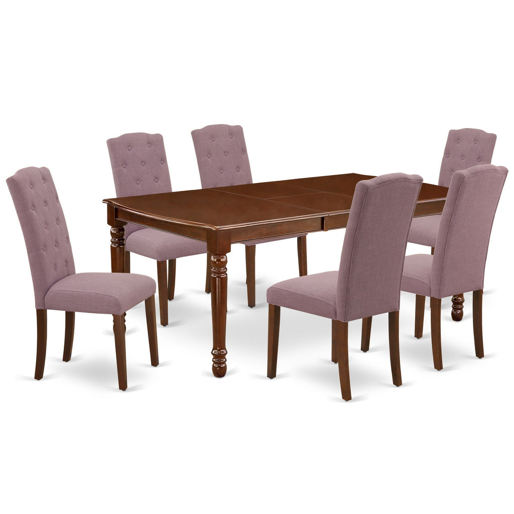 East West Furniture DOCE7-MAH-10 7 Piece Dinette Set Consist of a Rectangle Dining Room Table with Butterfly Leaf and 6 Dahlia Linen Fabric Parsons Dining Chairs, 42x78 Inch, Mahogany