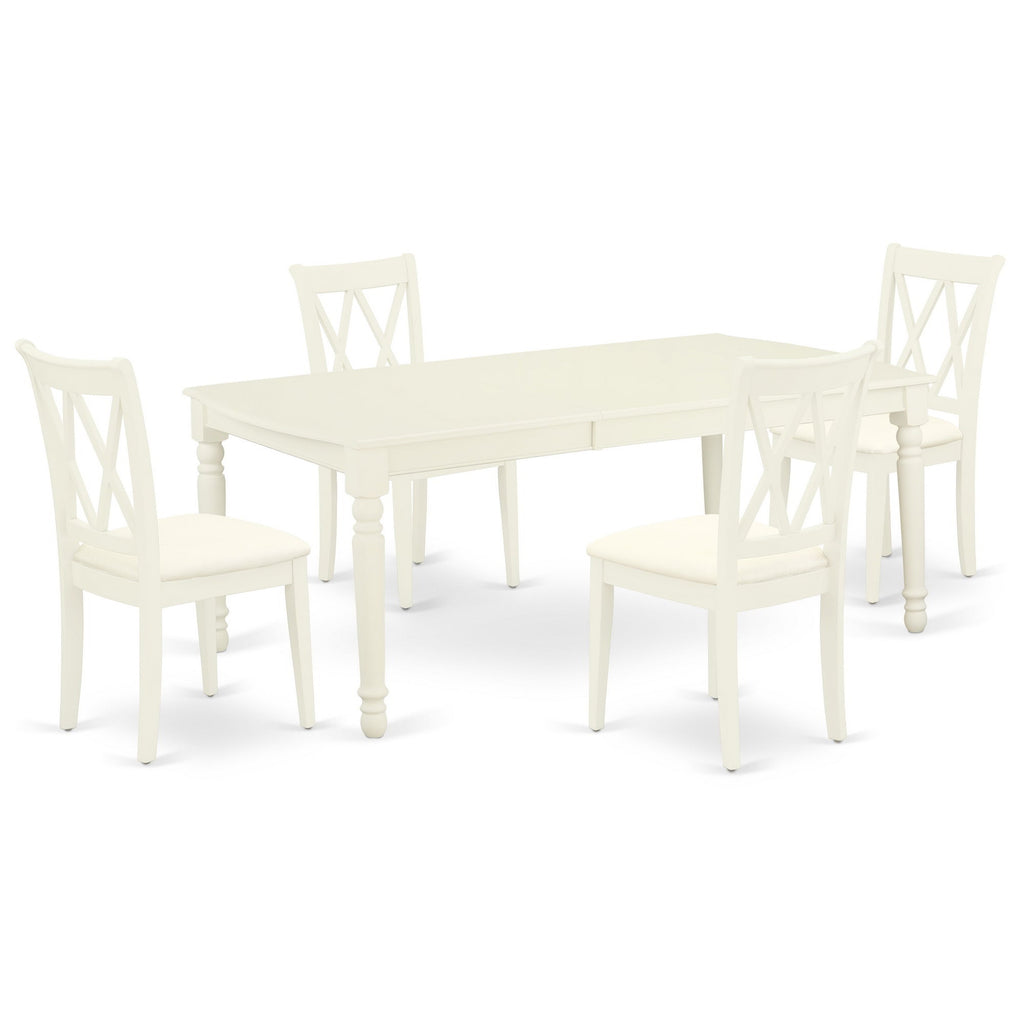 East West Furniture DOCL5-LWH-C 5 Piece Dinette Set for 4 Includes a Rectangle Dining Table with Butterfly Leaf and 4 Linen Fabric Dining Room Chairs, 42x78 Inch, Linen White