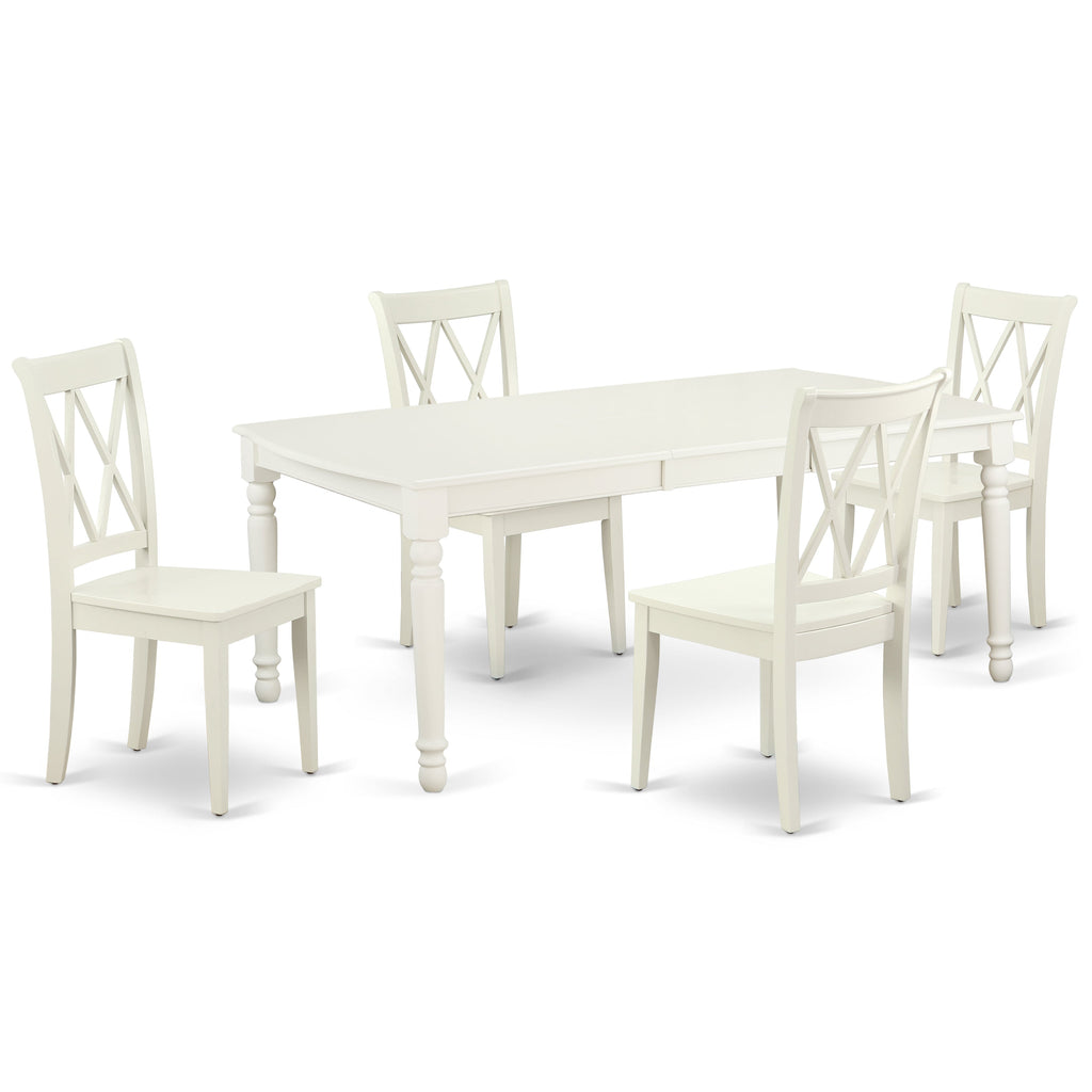 East West Furniture DOCL5-LWH-W 5 Piece Dining Table Set for 4 Includes a Rectangle Kitchen Table with Butterfly Leaf and 4 Dinette Chairs, 42x78 Inch, Linen White