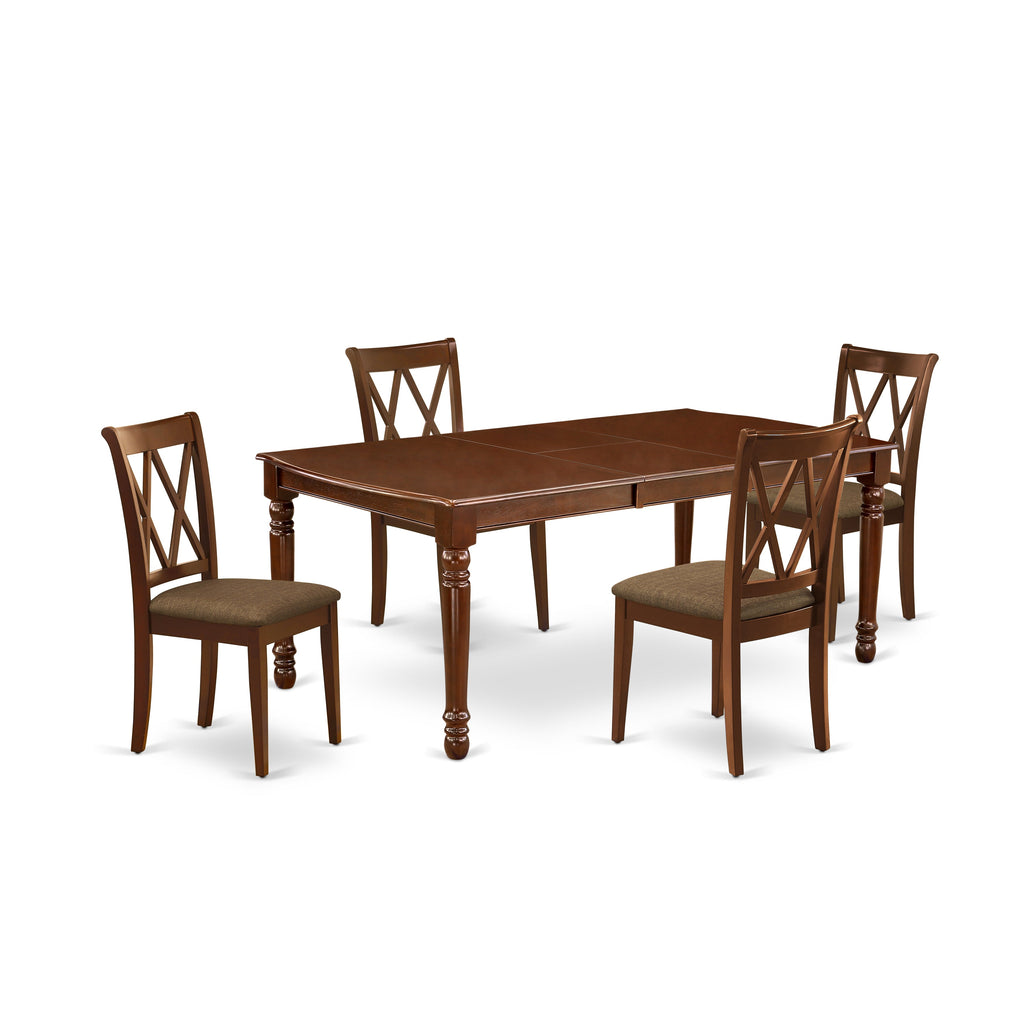 East West Furniture DOCL5-MAH-C 5 Piece Modern Dining Table Set Includes a Rectangle Wooden Table with Butterfly Leaf and 4 Linen Fabric Dining Room Chairs, 42x78 Inch, Mahogany